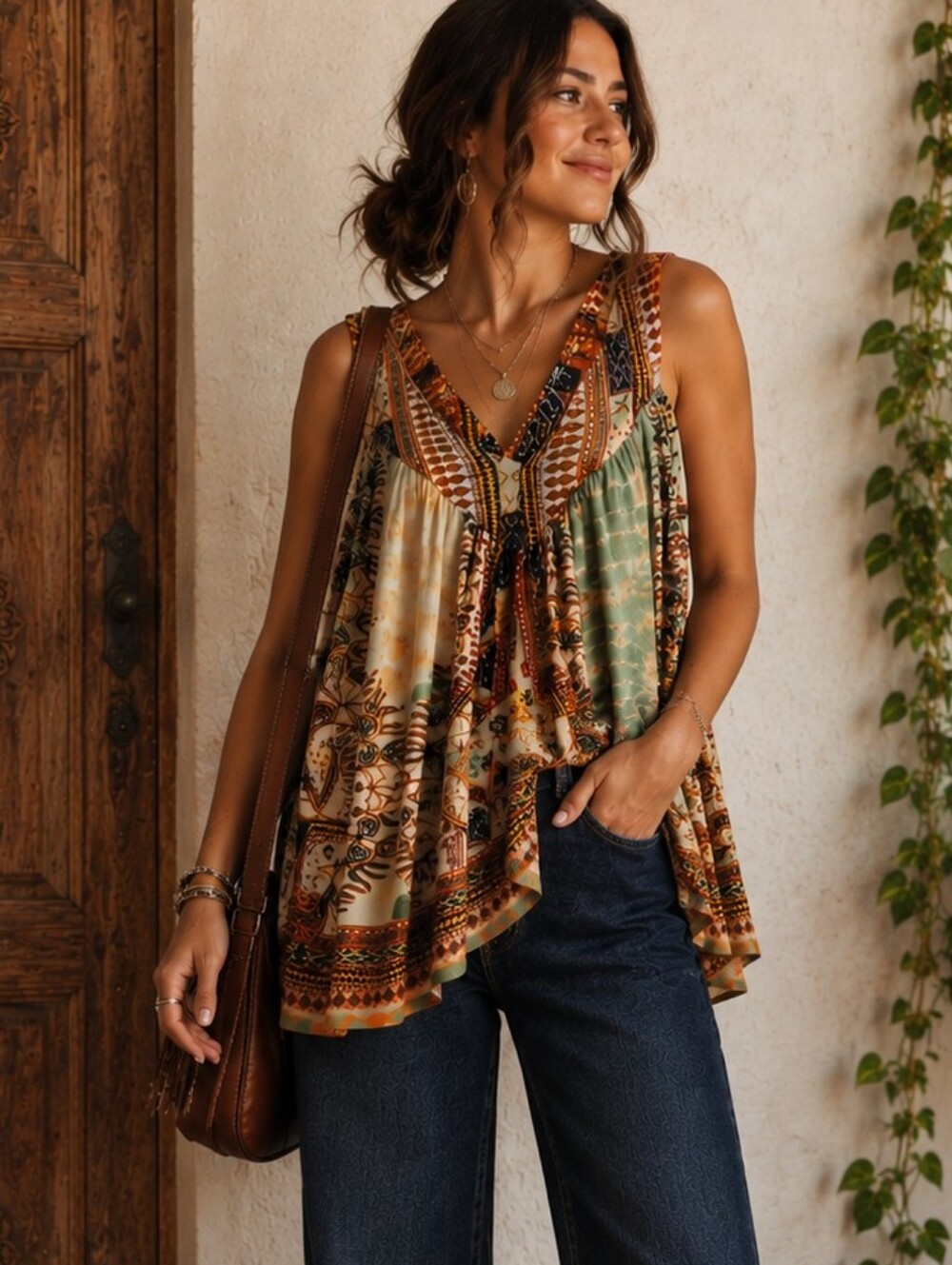 Boho Printed Sleeveless Top - Multi-Color